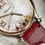 Đồng Hồ Chopard Happy Sport Mặt Đá Xoay Máy Cơ Nữ Màu Đỏ 36mm (2)