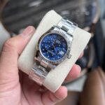 Đồng Hồ Rolex Nữ DateJust Replica Mặt Số Cây Lá Màu Xanh Dương 31mm (2)
