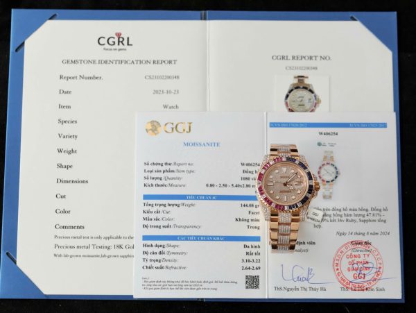 Đồng Hồ Rolex GMT-Master II 126755 SARU-DIAO Bọc Vàng Độ Moissanite Sapphire 40mm (2)