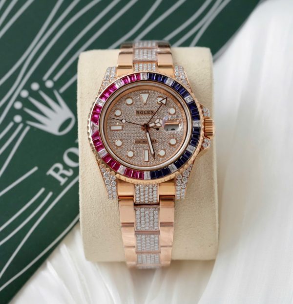 Đồng Hồ Rolex GMT-Master II 126755 SARU-DIAO Bọc Vàng Độ Moissanite Sapphire 40mm (2)