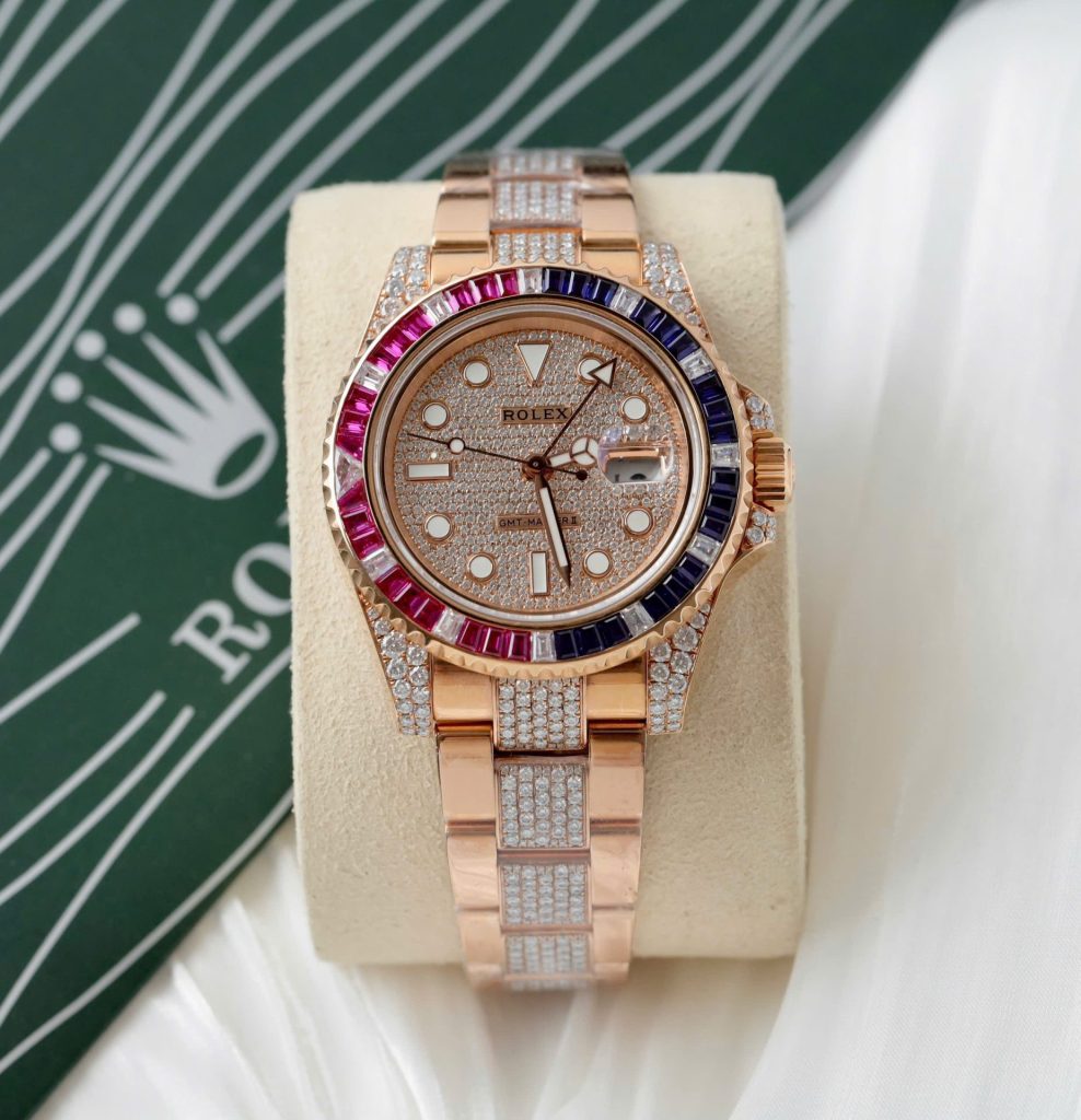 Đồng Hồ Rolex GMT-Master II 126755 SARU-DIAO Bọc Vàng Độ Moissanite Sapphire 40mm (2)