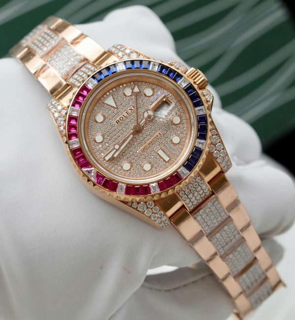 Đồng Hồ Rolex GMT-Master II 126755 SARU-DIAO Bọc Vàng Độ Moissanite Sapphire 40mm (2)