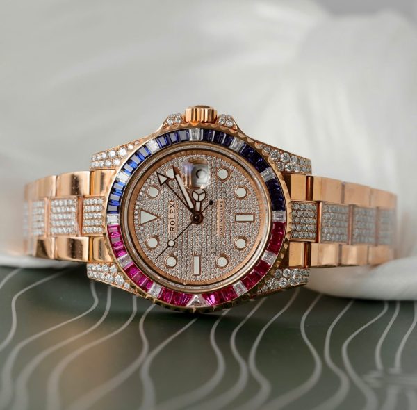 Đồng Hồ Rolex GMT-Master II 126755 SARU-DIAO Bọc Vàng Độ Moissanite Sapphire 40mm (2)