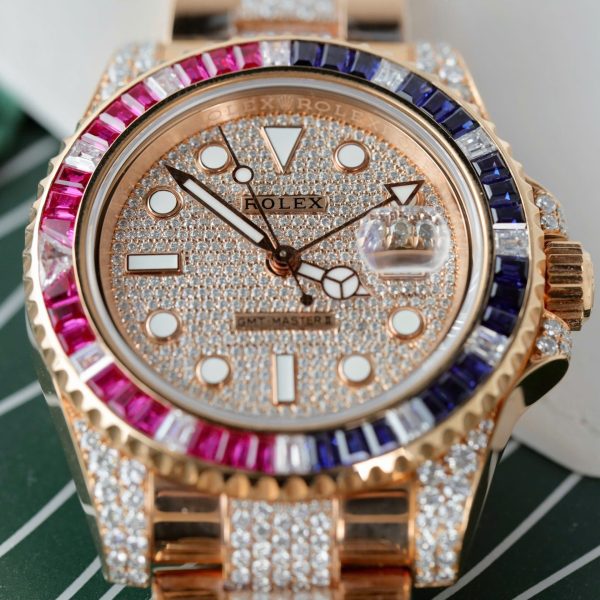 Đồng Hồ Rolex GMT-Master II 126755 SARU-DIAO Bọc Vàng Độ Moissanite Sapphire 40mm (2)