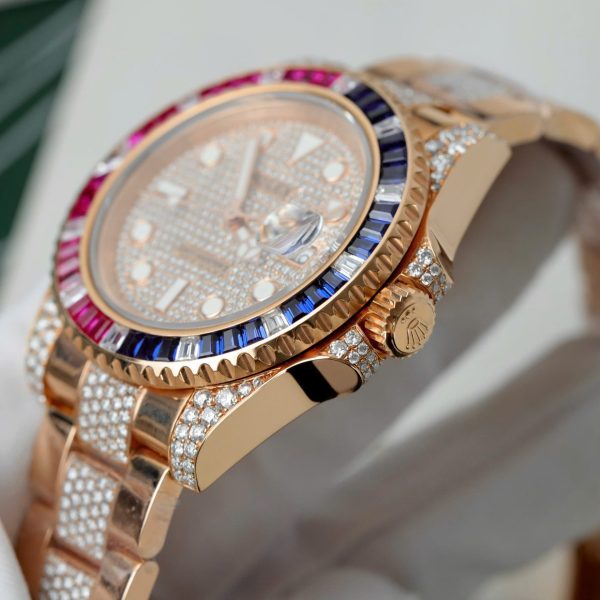 Đồng Hồ Rolex GMT-Master II 126755 SARU-DIAO Bọc Vàng Độ Moissanite Sapphire 40mm (2)