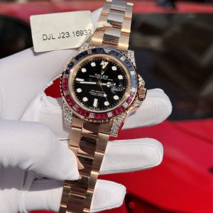 Đồng Hồ Rolex GMT-Master II 126755 SARU Rep 11 Bọc Vàng Độ Moissanite Sapphire 41mm (1)