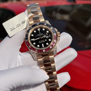 Đồng Hồ Rolex GMT-Master II 126755 SARU Rep 11 Bọc Vàng Độ Moissanite Sapphire 41mm (1)