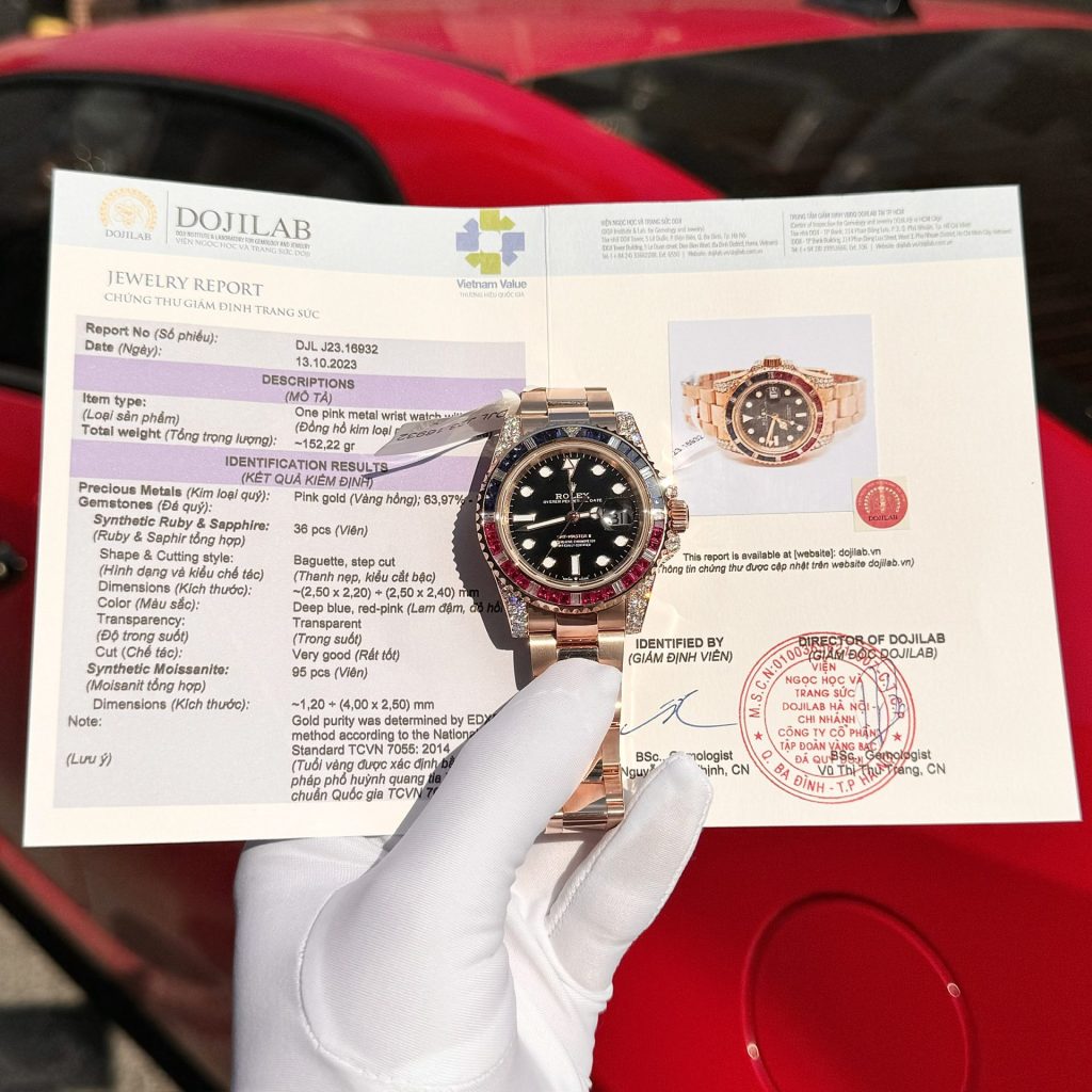 Đồng Hồ Rolex GMT-Master II 126755 SARU Rep 11 Bọc Vàng Độ Moissanite Sapphire 41mm (1)