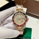 Đồng Hồ Rolex GMT-Master II 126755 SARU Replica 11 Bọc Vàng Độ Moissanite Sapphire 41mm (6)