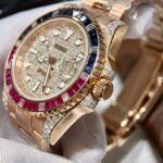 Đồng Hồ Rolex GMT-Master II 126755 SARU Replica 11 Bọc Vàng Độ Moissanite Sapphire 41mm (6)