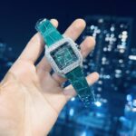 Đồng Hồ Cartier Santos Đính Moissanite Màu Xanh Lá Cây Rep 1:1 39.8mm