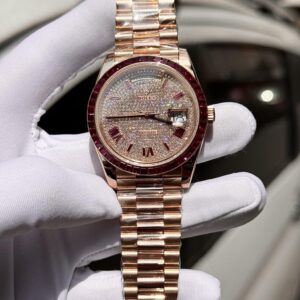 Đồng Hồ Rolex Day-Date Độ Đá Ruby Đỏ Baguette Moissanite GM Factory 40mm (1)