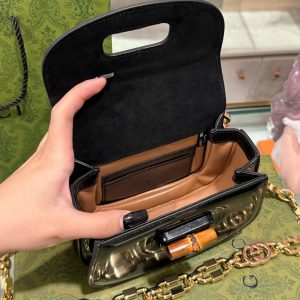 Túi Gucci Bamboo 1947 Mini Top Handle Siêu Cấp Đen Da Bóng 17cm (6)