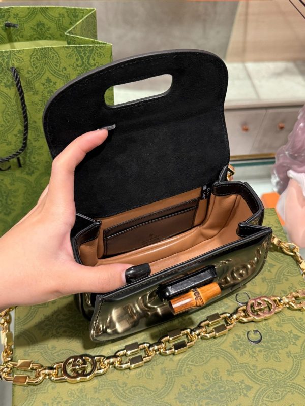 Túi Gucci Bamboo 1947 Mini Top Handle Siêu Cấp Đen Da Bóng 17cm (6)