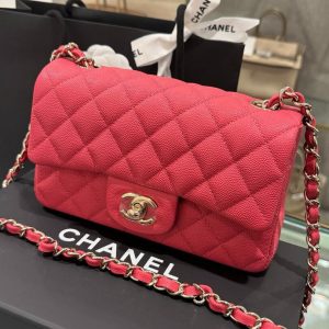 Túi Xách Chanel Classic Nữ Màu Đỏ Da Bê Rep 11 Cao Cấp 20cm (2)