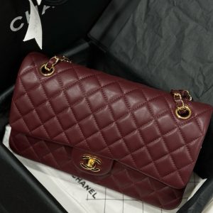 Túi Xách Chanel Classic Nữ Màu Đỏ Mận Da Trơn Rep 11 Cao Cấp 25cm (2)