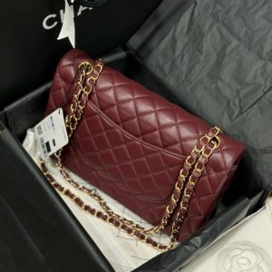 Túi Xách Chanel Classic Nữ Màu Đỏ Mận Da Trơn Rep 11 Cao Cấp 25cm (2)