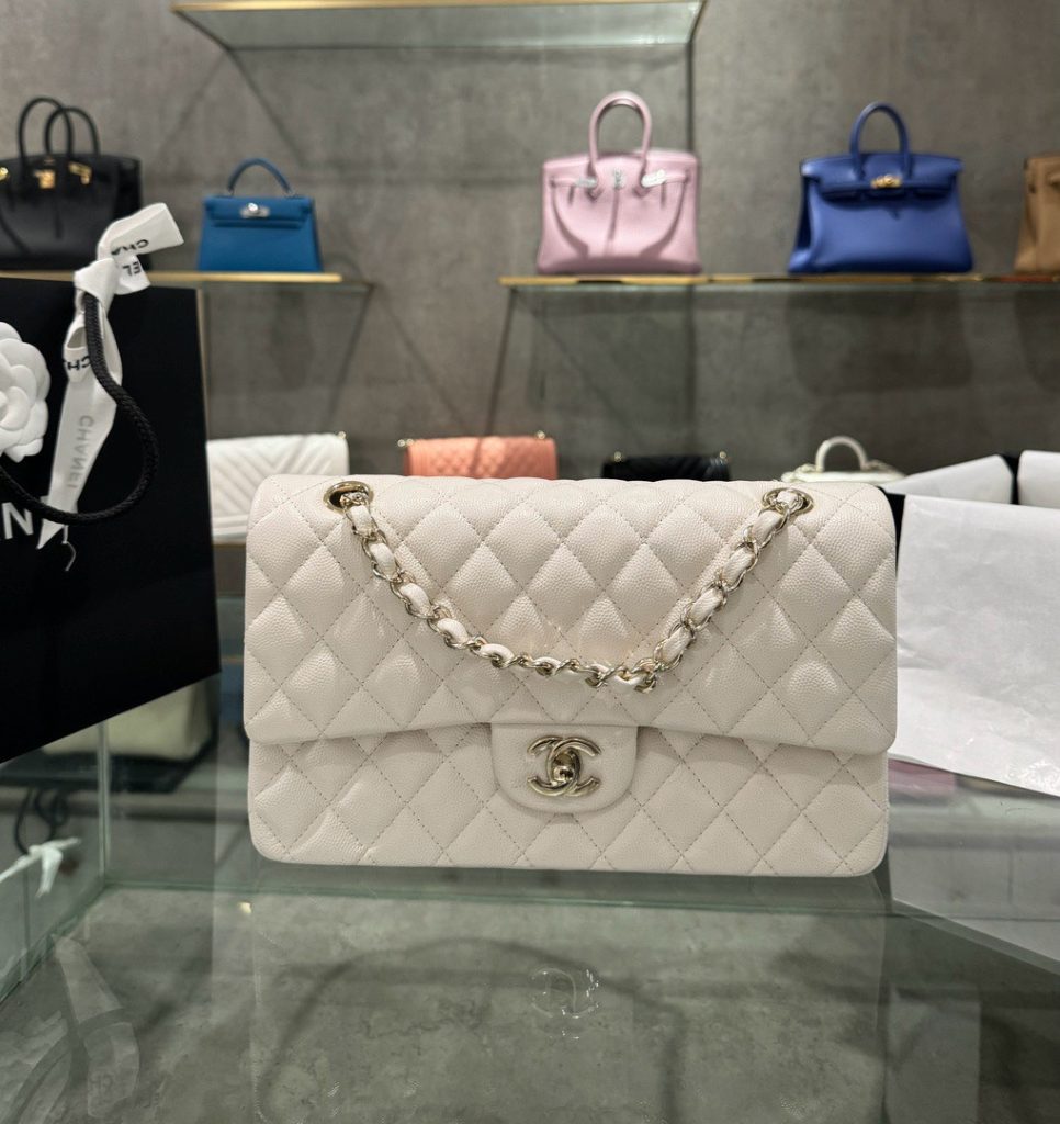 Túi Xách Chanel Classic Replica 11 Nữ Da Bê Màu Trắng 25cm (2)
