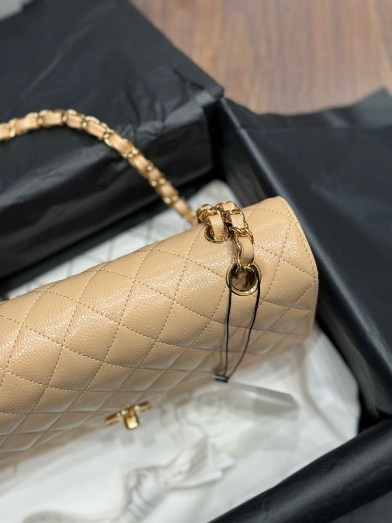 Túi Xách Chanel Classic Replica 11 Nữ Màu Be Khoá Vàng 25cm (2)