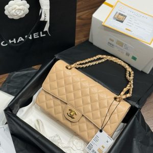 Túi Xách Chanel Classic Replica 11 Nữ Màu Be Khoá Vàng 25cm (2)