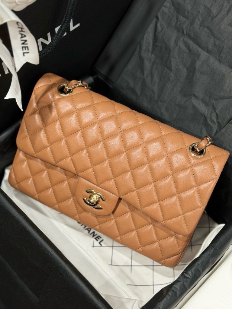 Túi Xách Chanel Classic Replica 11 Nữ Màu Nâu Khoá Vàng 25cm (2)