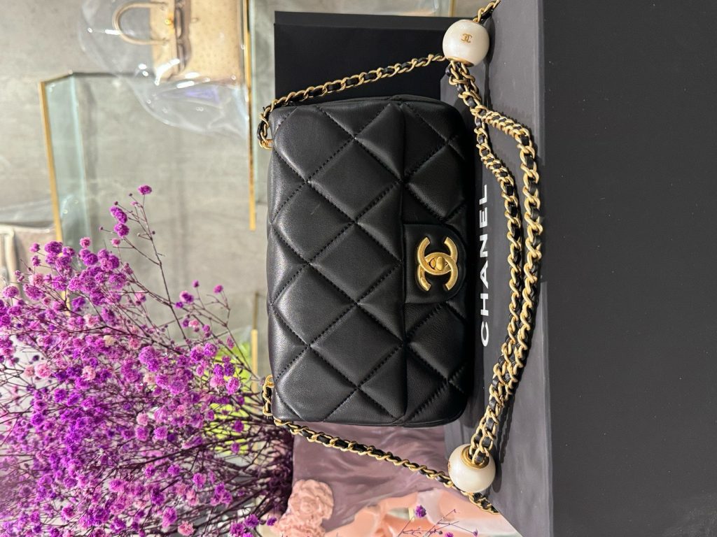 Túi Xách Chanel Ngọc Trai Nữ Màu Đen Khoá Vàng Siêu Cấp 20cm (3)