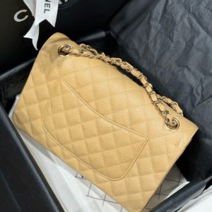 Túi Xách Hàng Hiệu Chanel Classic Nữ Màu Vàng Nhạt Khoá Bạc 25cm (2)