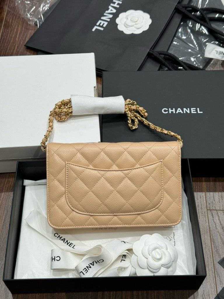 Túi Xách Nữ Chanel Woc Màu Be Khoá Vàng Siêu Cấp 19cm (2)