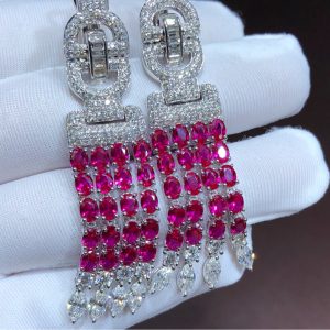 Bông Tai Cartier Nữ Chế Tác Ruby Kim Cương Vàng Trắng 18K (2)