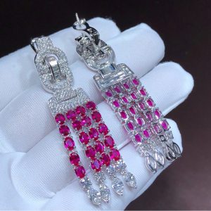 Bông Tai Cartier Nữ Chế Tác Ruby Kim Cương Vàng Trắng 18K (2)