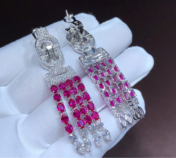 Bông Tai Cartier Nữ Chế Tác Ruby Kim Cương Vàng Trắng 18K (2)