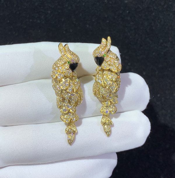 Bông Tai Nữ Cartier Les Oiseaux Libérés Chế Tác Mã Não Kim Cương Tự Nhiên 18K Gold (2)