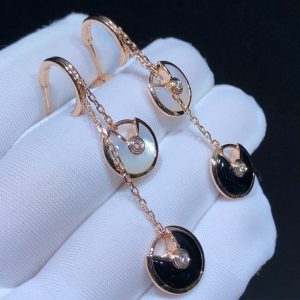 Bông Tai Nữ Chế Tác Cartier Amulette Đá Quý Kim Cương Vàng Hồng 18K (1)