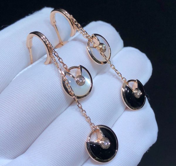 Bông Tai Nữ Chế Tác Cartier Amulette Đá Quý Kim Cương Vàng Hồng 18K (1)