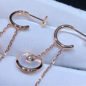 Bông Tai Nữ Chế Tác Cartier Amulette Đá Quý Kim Cương Vàng Hồng 18K (1)