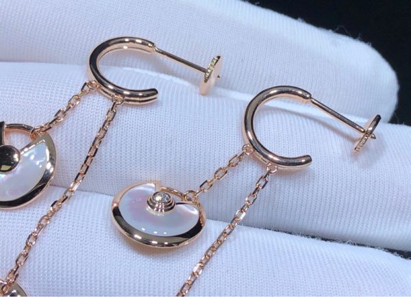 Bông Tai Nữ Chế Tác Cartier Amulette Đá Quý Kim Cương Vàng Hồng 18K (1)