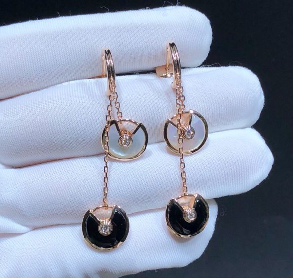 Bông Tai Nữ Chế Tác Cartier Amulette Đá Quý Kim Cương Vàng Hồng 18K (1)