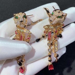 Bông Tai Panthère De Cartier Chế Tác Ruby Đỏ Mã Não Kim Cương Tự Nhiên Vàng Hồng 18K (2)