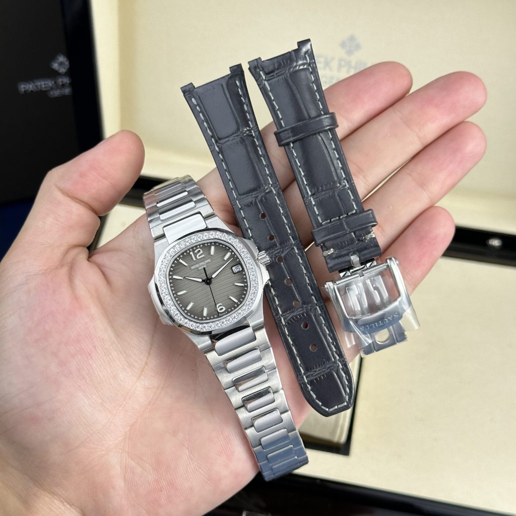 Đồng Hồ Patek Philippe Chế Tác Nautilus 7010 Nữ Đính Đá Mặt Xám 32mm (6)