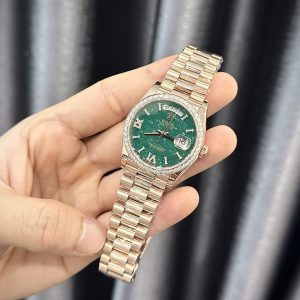 Đồng Hồ Rolex Day-Date 128235 Bọc Vàng 18K Đính Moissanite Mặt Số Đá Turquoise 36mm (3)