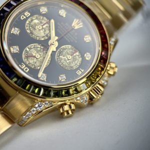 Đồng Hồ Rolex Daytona Rainbow Bọc Vàng Độ Moissanite Đá Quý Tổng Hợp 40mm (11)