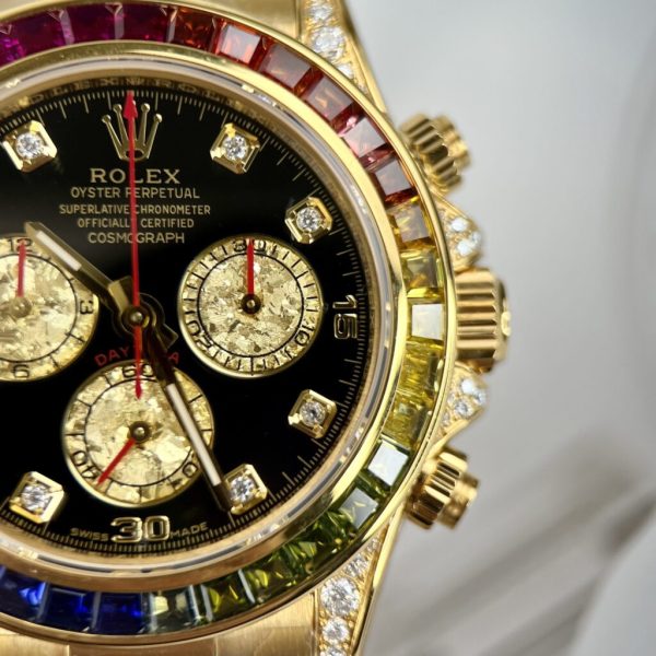 Đồng Hồ Rolex Daytona Rainbow Bọc Vàng Độ Moissanite Đá Quý Tổng Hợp 40mm (11)