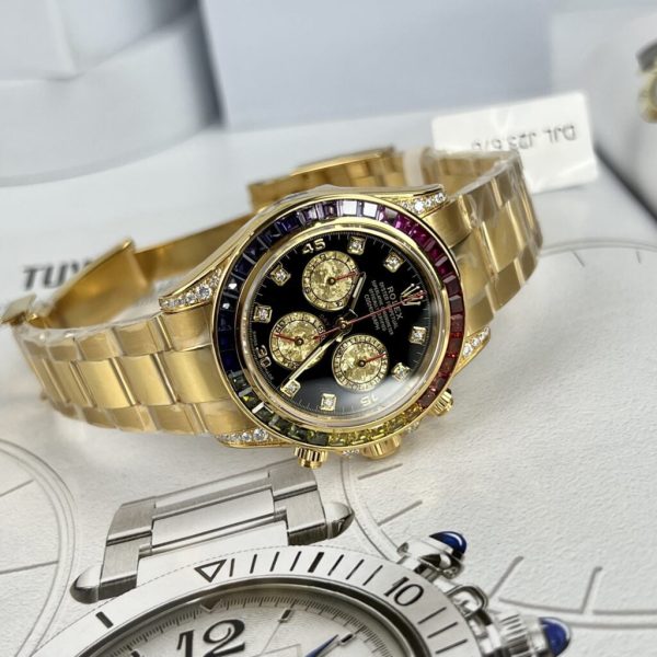 Đồng Hồ Rolex Daytona Rainbow Bọc Vàng Độ Moissanite Đá Quý Tổng Hợp 40mm (11)