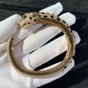 Vòng Tay Panthère De Cartier Chế Tác Ngọc Lục Bảo Mã Não Kim Cương Tự Nhiên Vàng 18K (2)