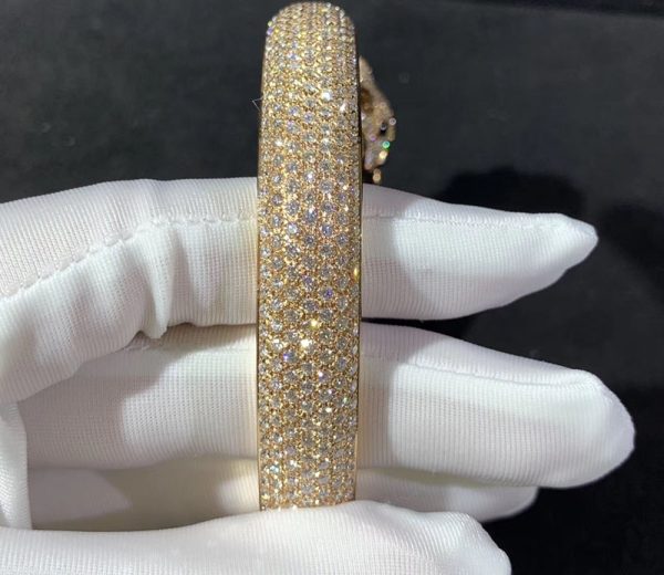 Vòng Tay Panthère De Cartier Chế Tác Ngọc Lục Bảo Mã Não Kim Cương Tự Nhiên Vàng 18K (2)