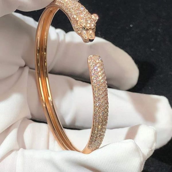 Vòng Tay Pathere De Cartier Chế Tác Kim Cương Tự Nhiên Vàng Hồng 18K (2)