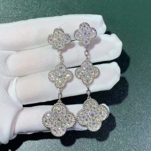 Bông Tai Nữ Van Cleef & Arpels Magic Alhambra Kim Cương Vàng Trắng 18K Chế Tác (2)