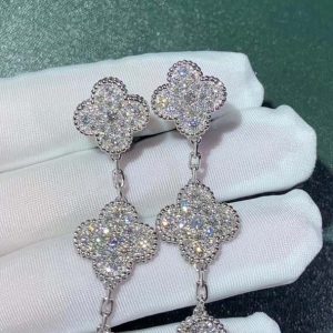 Bông Tai Nữ Van Cleef & Arpels Magic Alhambra Kim Cương Vàng Trắng 18K Chế Tác (2)