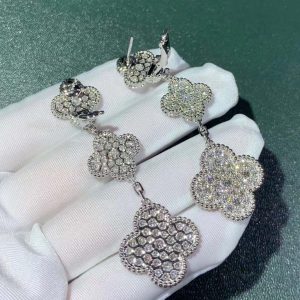 Bông Tai Nữ Van Cleef & Arpels Magic Alhambra Kim Cương Vàng Trắng 18K Chế Tác (2)