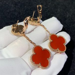 Bông Tai Van Cleef & Arpels Vintage Alhambra Nữ Màu Đỏ Chế Tác Vàng Hồng 18K (2)